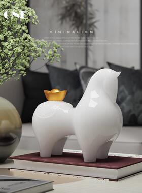 匠十三玉石办马RZB-2574有钱老板桌上马到成功装摆饰件新中式公室