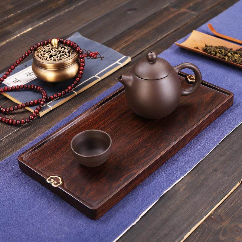 黑檀木实木茶台铜木干泡台嵌入黄铜线整块原木家用便携整版茶托盘 - 图3