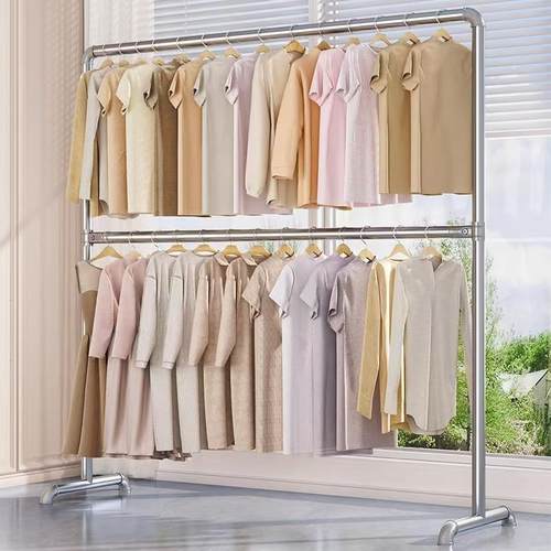 镀锌钢管晾衣架落地室外单双杆挂衣架自来水管家用阳台晒衣服被子 - 图0