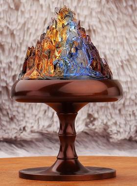黄铜七彩琉璃火焰博山炉家居书房客厅香薰炉金属工艺品铜摆件