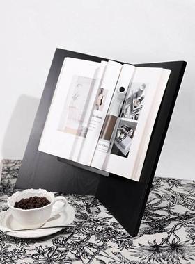 轻奢极简设计黑色蜡木书报架摆件居家样板间客厅书房侘寂风装饰