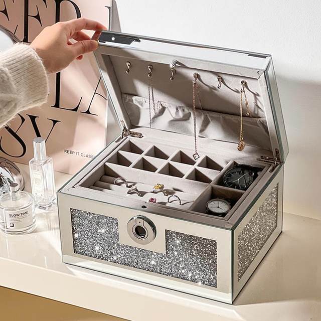 Bittz fingerprint password jewelry storage box high-end exquisite lock jewelry box diamond-mounted multi-layer jewelry safe