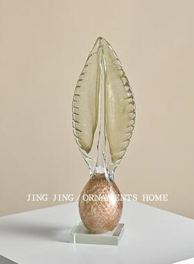 欧式创意金色羽毛玻璃摆件家居玄关电视柜桌面装饰摆件玻璃高级感