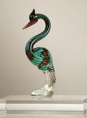 现代轻奢彩色琉璃苍鹭仙鹤艺术摆件客厅样板间玄关博古架装饰送礼