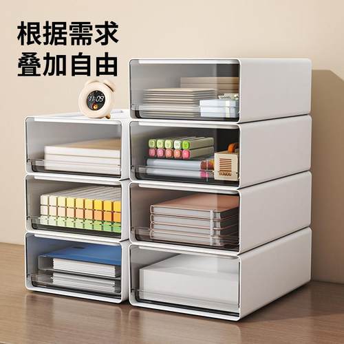 桌面抽屉式收纳柜多层叠加储物盒办公A4文件置物架学生文具整理箱 - 图2