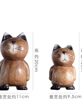 精选泰国进口工艺品 东南亚木雕猫摆件 创意家居装饰桌面卡通小猫