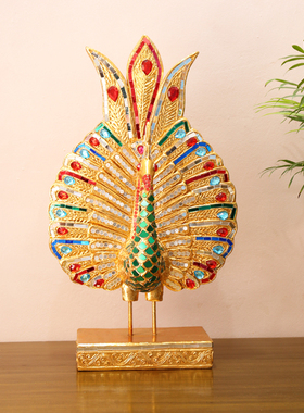 泰国孔雀摆件木雕玄关装饰品创意家居饰品摆设东南亚软装工艺礼品