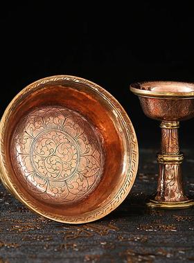 尼泊尔进口手工紫铜镀金红铜雕花护法杯修行法器供佛杯