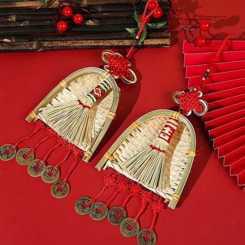 乔迁之喜装饰新居入宅搬家仪式用品挂饰入户门上把手布置扫把挂件 - 图0