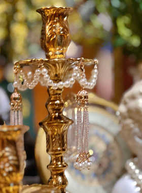 欧式复古纯铜雕花烛台法式蜡烛全铜家居摆件装饰餐桌欧式拍摄道具