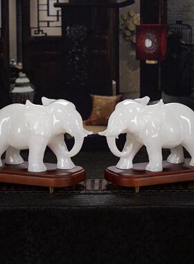 乔迁新居视柜家居饰品客厅开业务礼商品石玉14电大象摆件一对