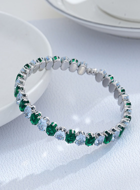 欧美奢华满钻锆石女士开口手镯轻奢小众设计感手饰品彩色手环