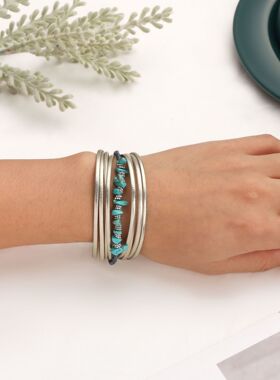 波西米亚风多层皮绳天然绿松石手链女磁吸扣简约轻奢手饰热销