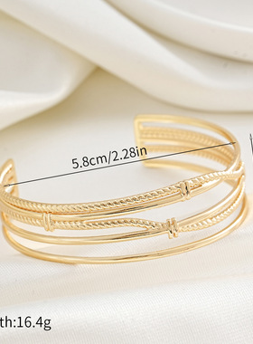 欧美热销时尚个性多层镂空开口手镯轻奢小众几何交叉手饰品女