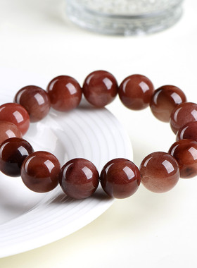 久雅水晶天然红兔毛圆珠手链红色豆沙满发发晶散珠手串