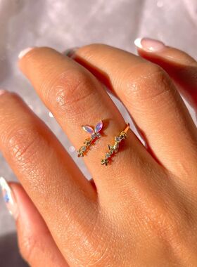 欧美时尚新款渐变蝴蝶开口戒指女个性潮INS风女戒气质指环手饰