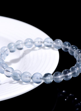 久雅水晶天然透体蓝兔毛圆珠手链蓝色兔毛发晶散珠手串