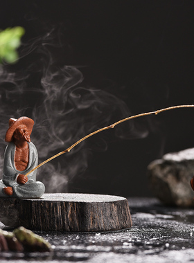 创意陶瓷人物姜太公钓鱼老翁摆件微景观渔翁水族流水器造景装饰品