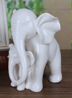创意母子象陶瓷工艺品客厅酒柜玄关摆件现代家居房间装饰品
