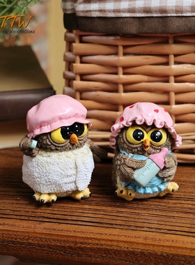 卡哇伊树脂猫头鹰趣味客厅玄关书房家居摆设样板间软装饰品