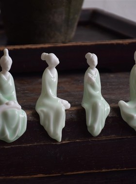 创意古典琴棋书画仕女陶瓷人物家居摆件中式客厅桌面书房饰品香道