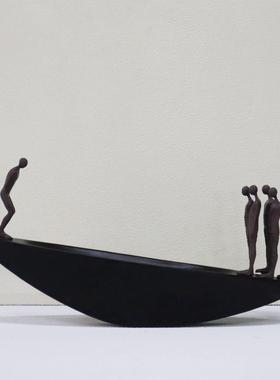 新中式寂风侘术摆件高档艺计轻奢小船人装饰客厅抽象设IQR师创意