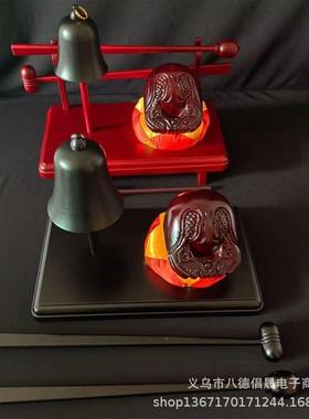 红色木帝钟盘鱼木木鱼帝钟锤法器吊实钟VNI盘帝钟套装乐器木鱼垫