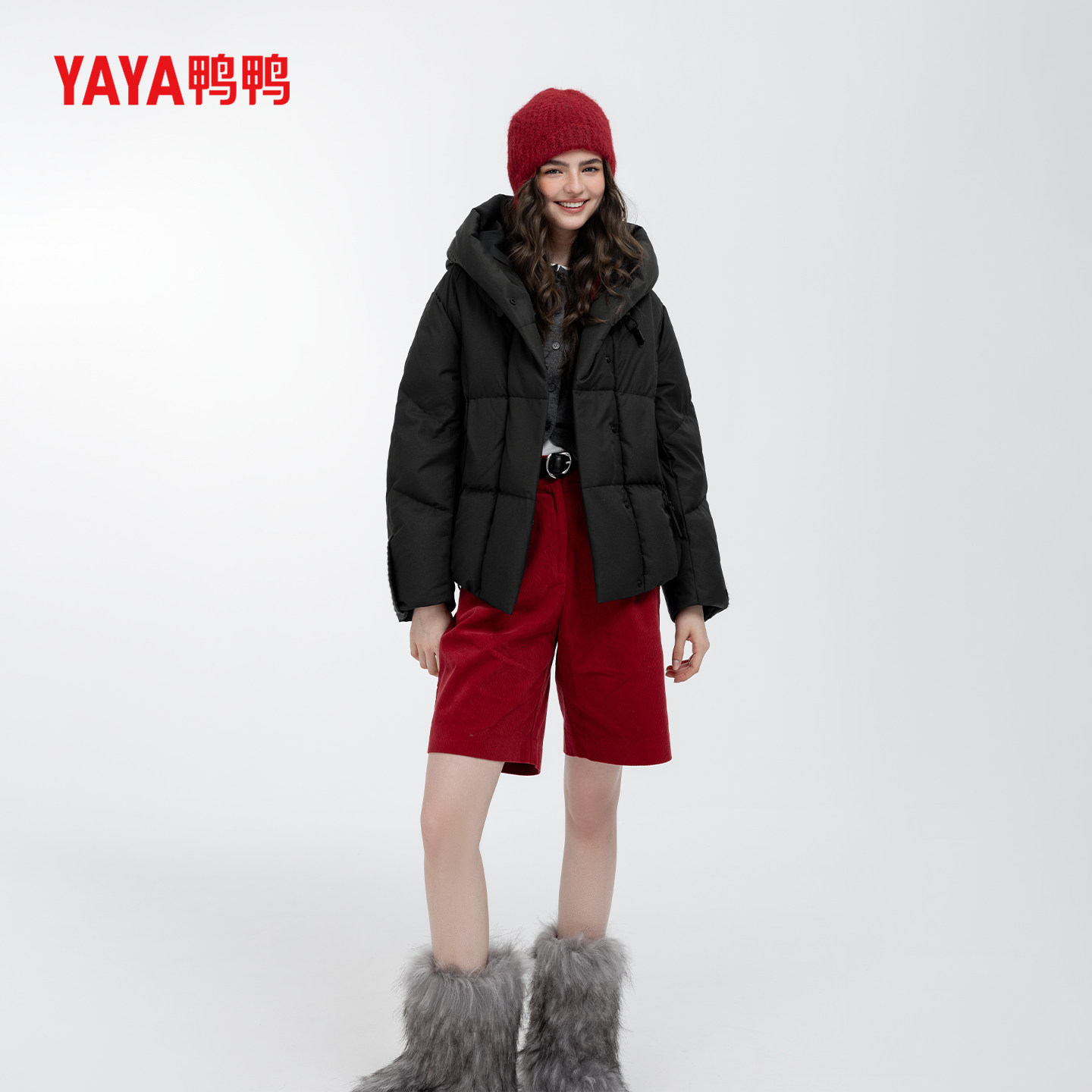 YAYA鸭鸭2025冬装短款连帽羽绒服女休闲宽松韩版气质时尚保暖外套,淘宝优惠券,粉丝福利购,淘宝优惠卷