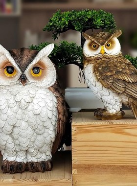 树脂仿真猫头鹰摆件客厅家居电视柜酒柜桌面装饰可爱动物鸟工艺礼