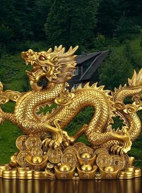 2024摆HQO件肖龙年祥龙龙生鎏铜色树脂店铺开业办公金室工艺品礼