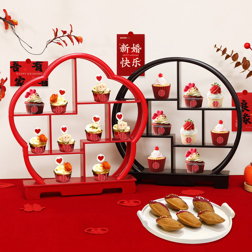 订婚仪式糕点摆台结婚甜品台生日甜点周岁展示架摆盘中式博古架 - 图1