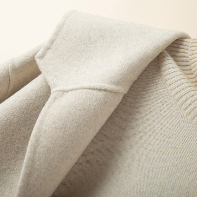 Off-season double-sided cashmere coat for women mid-length navy collar dropped shoulder sleeves loose large size woolen coat for small people