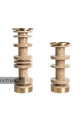 现代轻奢创意树脂仿洞石金属竹节烛台大理石客厅装饰酒店摆件饰品