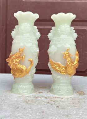 树脂龙凤花瓶家居客厅摆设夜光鎏金龙凤瓶摆件工艺品