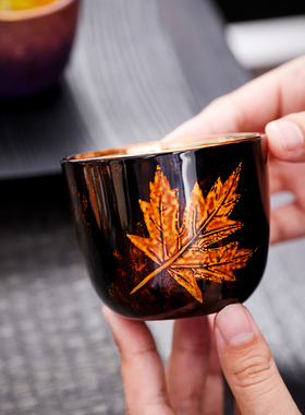 天然大漆茶杯高端鎏金玻璃主人杯