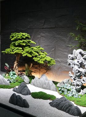 仿真迎客松新中式松树假树绿植天井落地摆件装饰造景室内楼梯景观