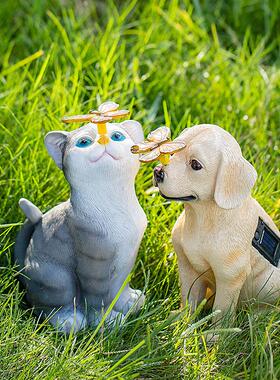 热销树脂庭院灯户外花园氛围装饰灯创意卡通狗狗猫咪雕像摆件