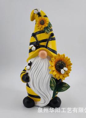 庭院地精雕像蜜蜂精灵造型树脂工艺品花园太阳能小矮人摆件
