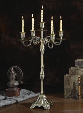 青铜复古烛台金属三头五头烛台酒店婚庆烛台西餐烛光晚餐装饰摆件