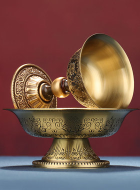 现货速发藏式铜制护法杯贡碗雕花八吉祥家用供杯古铜色居家摆件佛