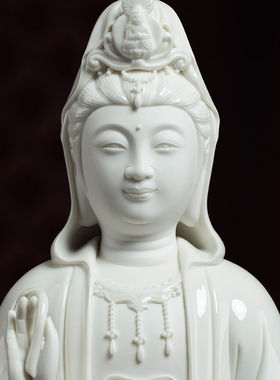 快速发货德化白瓷12/14/16/18吋宝O莲观音佛像观世音菩萨陶
