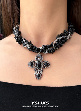 小众独特重工十字拼接缠绕项链