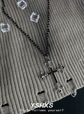 黑色串珠十字架项链女小众设计