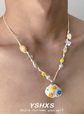 海边海螺拼接抽拉式项链