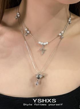 日韩设计感土星珍珠双层叠戴项链