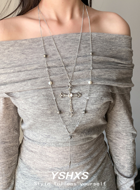 多层十字架高级感甜酷个性毛衣链