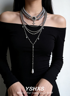Y2K甜酷多层珍珠锁骨链