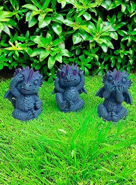 跨境新款卡通创意不听不看不说小龙树脂装饰品户外庭院树脂工艺品