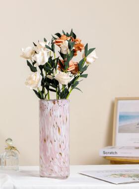 彩色琉璃花瓣口花瓶摆件欧式轻奢高颜值客厅水培插花桌面装饰摆件