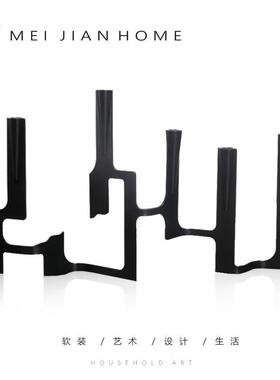 金属创意烛台极简现代黑色几何摆件样板间售楼处餐桌面装饰摆设品
